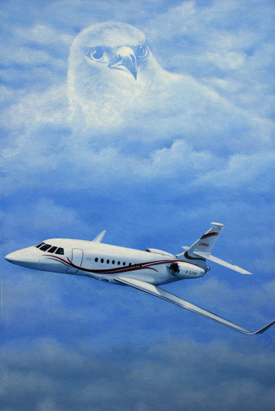 Sambataro aviation art - Dassault Falcon 2000LX at FlightSafety International, Dallas, TX