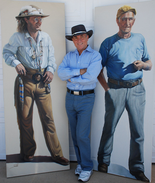 Artist with Life-size Portraits: 'The Replicator' (a friend), 'Grandpa' (Wife's Grandfather)