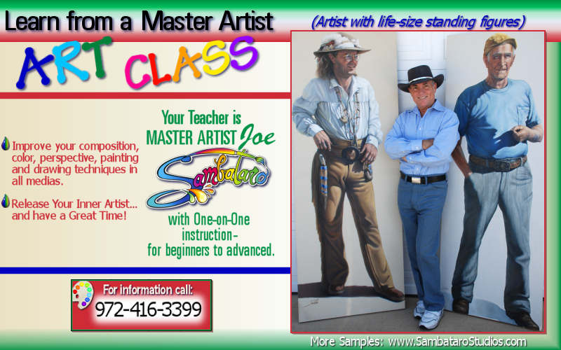 Take Art Classes from Joe Sambataro on Tuesday Evenings at the Italian Club of Dallas, in Addison - call 972-416-3399 for details!